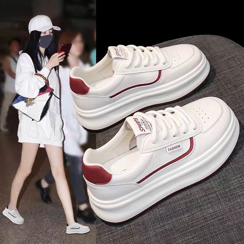 White Sneaker Care Kit - Women's Thick-Soled White Sneakers Slimming Lightweight